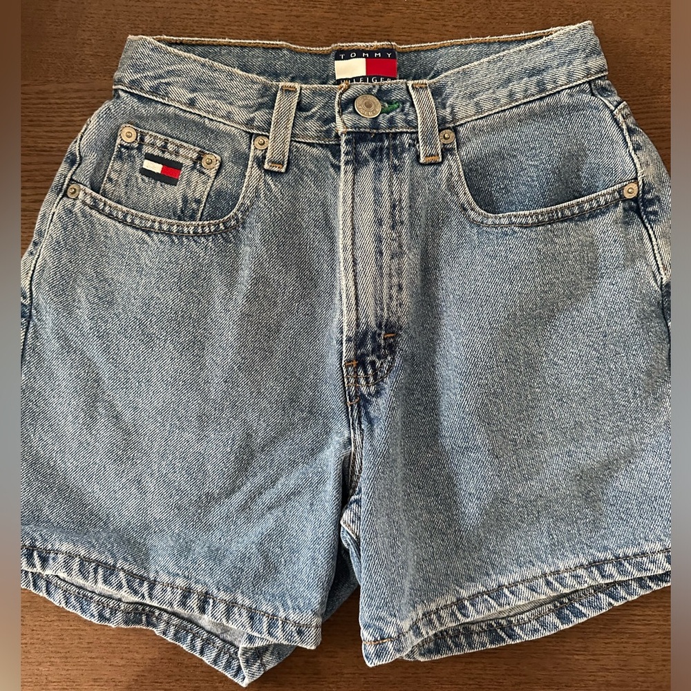 Vintage Tommy Hilfiger large patch Womens denim jean shorts